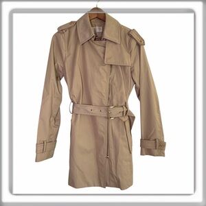 MICHAEL Michael Kors Belted Front-Zip Short Trench Coat Lined Khaki Size Medium